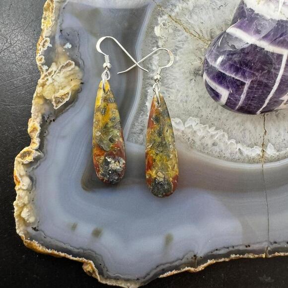 Sterling Silver Elongated Teardrop Red Marcasite Slab Dangle Earrings #206 - Picture 2 of 10